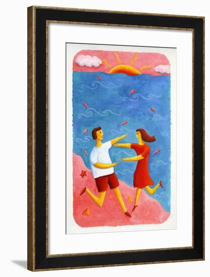 Couple Embracing on Beach, 2003-Julie Nicholls-Framed Giclee Print