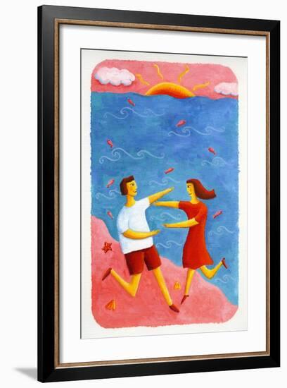 Couple Embracing on Beach, 2003-Julie Nicholls-Framed Giclee Print