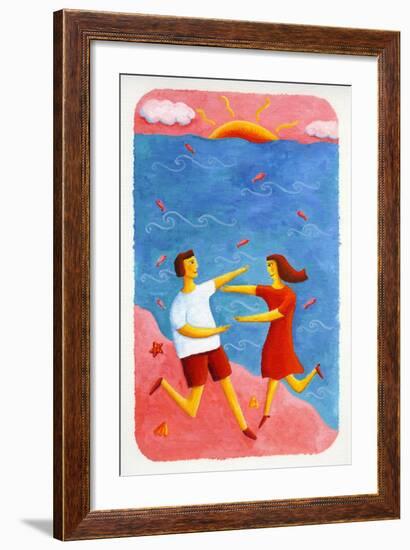 Couple Embracing on Beach, 2003-Julie Nicholls-Framed Giclee Print