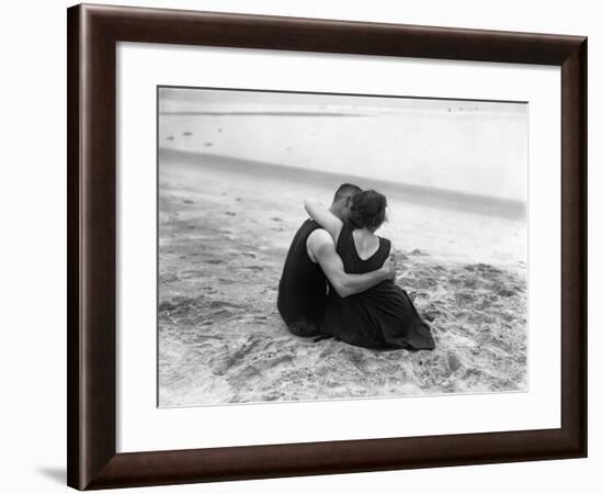 Couple Embracing on Beach-null-Framed Photographic Print