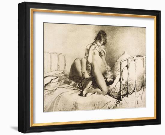 Couple Engaged in Foreplay, Plate 6 from Liebe-Mihaly von Zichy-Framed Giclee Print