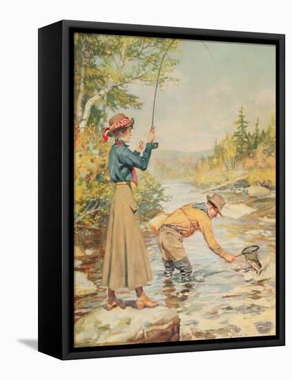 Couple Fishing on a River-null-Framed Premier Image Canvas