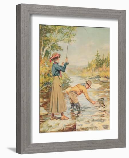 Couple Fishing on a River-null-Framed Giclee Print