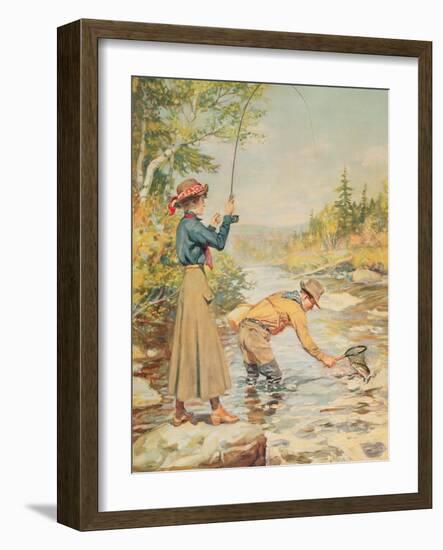 Couple Fishing on a River-null-Framed Giclee Print