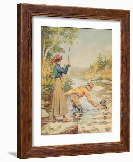 Couple Fishing on a River-null-Framed Giclee Print