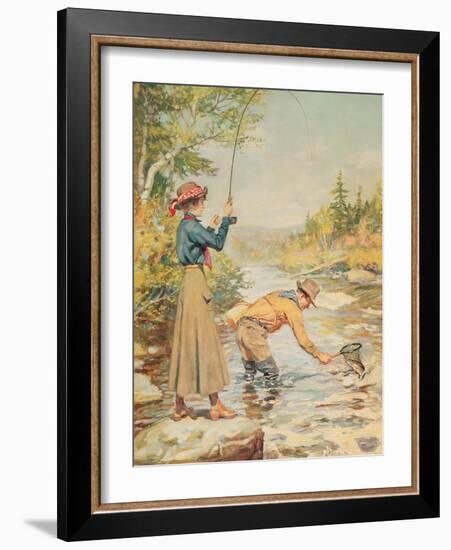 Couple Fishing on a River-null-Framed Giclee Print