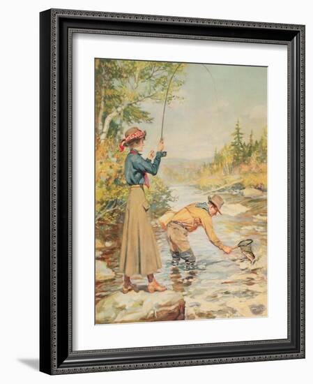 Couple Fishing on a River-null-Framed Giclee Print