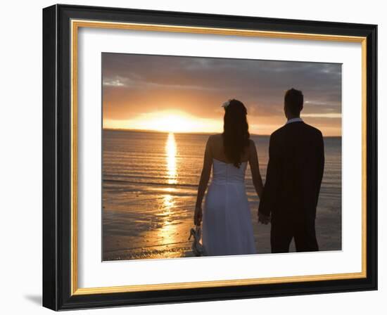 Couple Hand in Hand Watch Sun Set from Beach, Kingfisher Bay, Fraser Island, Queensland, Australia-Andrew Watson-Framed Photographic Print