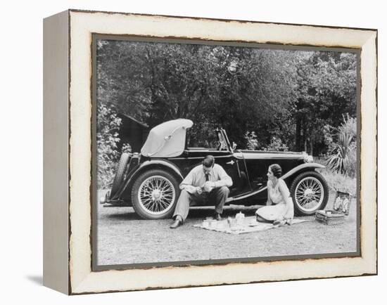 Couple Having a Picnic by an Mg Ta Midget, Late 1930S-null-Framed Premier Image Canvas