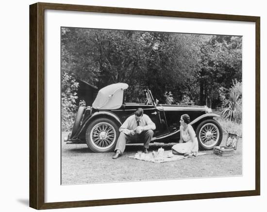 Couple Having a Picnic by an Mg Ta Midget, Late 1930S-null-Framed Photographic Print