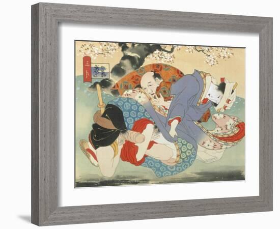 Couple Having Sex under a Cherry Tree-Japanese School-Framed Giclee Print