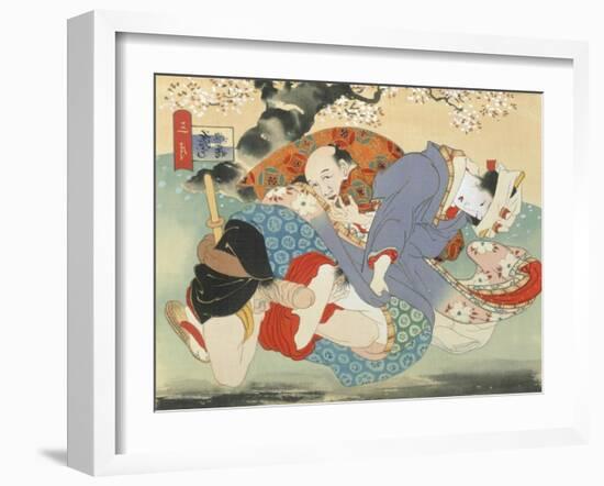 Couple Having Sex under a Cherry Tree-Japanese School-Framed Giclee Print