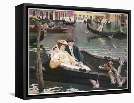 Couple in a Gondola on the Canals of Venice-L. De Joncieres-Framed Stretched Canvas