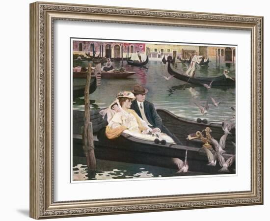 Couple in a Gondola on the Canals of Venice-L. De Joncieres-Framed Art Print