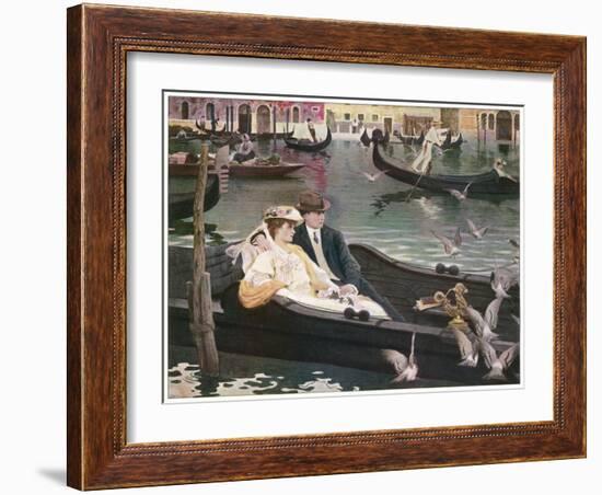 Couple in a Gondola on the Canals of Venice-L. De Joncieres-Framed Art Print