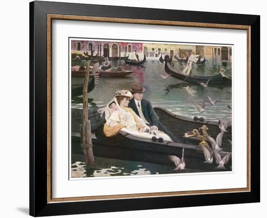 Couple in a Gondola on the Canals of Venice-L. De Joncieres-Framed Art Print