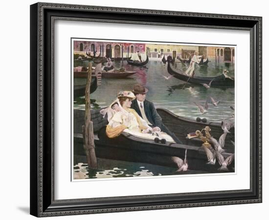 Couple in a Gondola on the Canals of Venice-L. De Joncieres-Framed Art Print