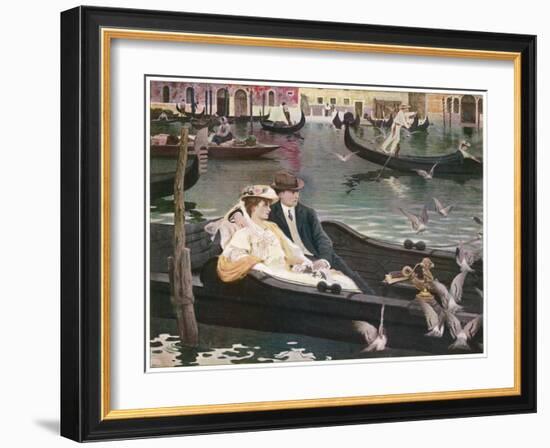 Couple in a Gondola on the Canals of Venice-L. De Joncieres-Framed Art Print