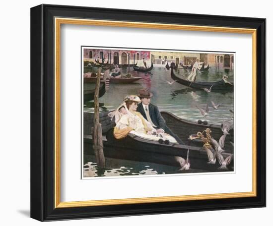 Couple in a Gondola on the Canals of Venice-L. De Joncieres-Framed Art Print