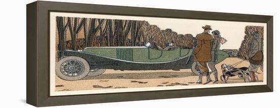 Couple in a Renault Pause to Exchange Chit-Chat with a Couple with Gun and Dogs and Gamekeeper-James De Coquet-Framed Stretched Canvas