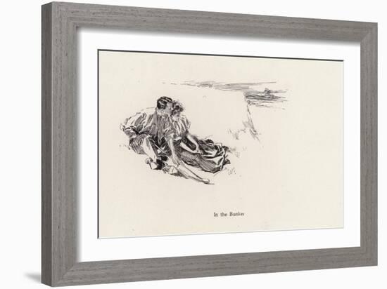 Couple in a Romantic Embrace in a Bunker at the Golf Course (Litho)-Harrison Fisher-Framed Giclee Print