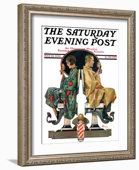 "Couple in Barber Chairs," Saturday Evening Post Cover, May 10, 1930-Elbert Mcgran Jackson-Framed Giclee Print