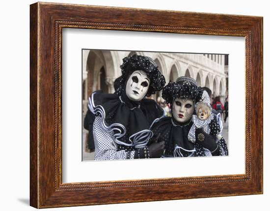 Couple in Black and White with Clown Puppet, Venice Carnival, Venice, Veneto, Italy, Europe-James Emmerson-Framed Photographic Print