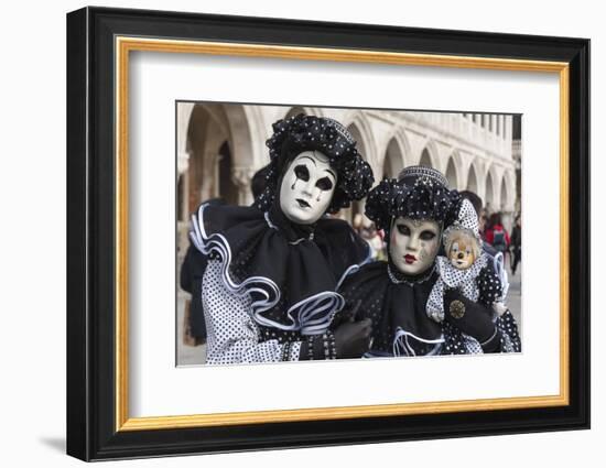 Couple in Black and White with Clown Puppet, Venice Carnival, Venice, Veneto, Italy, Europe-James Emmerson-Framed Photographic Print