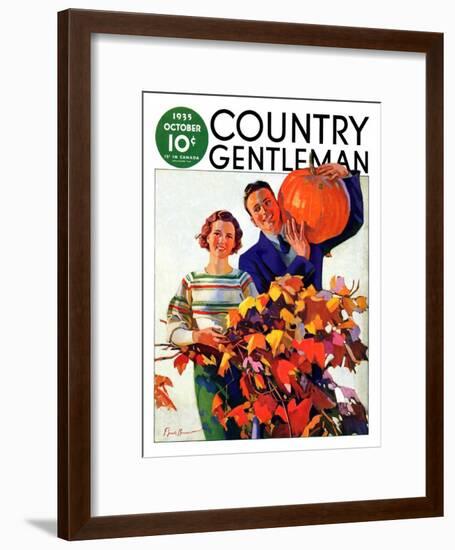 "Couple in Fall," Country Gentleman Cover, October 1, 1935-F. Sands Brunner-Framed Giclee Print