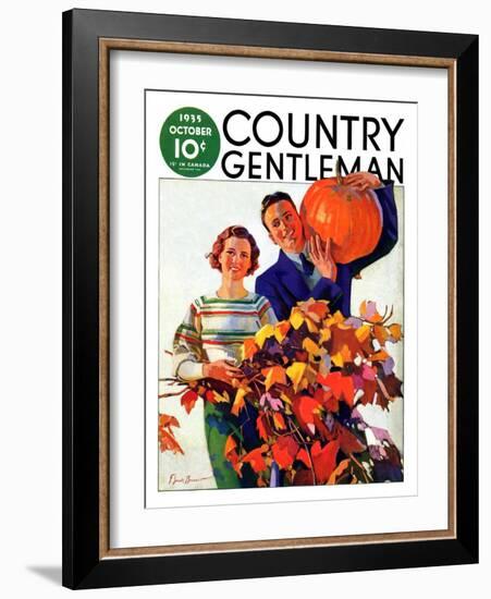 "Couple in Fall," Country Gentleman Cover, October 1, 1935-F. Sands Brunner-Framed Giclee Print