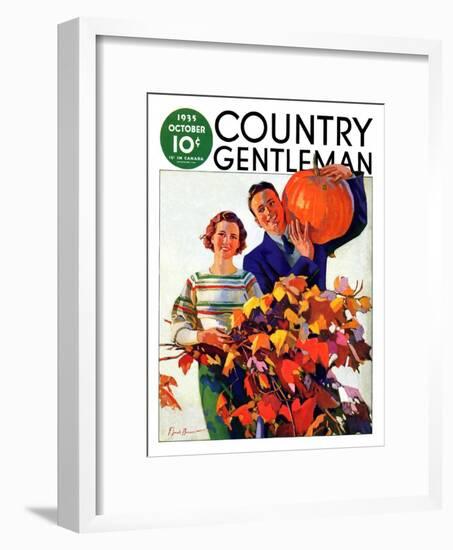 "Couple in Fall," Country Gentleman Cover, October 1, 1935-F. Sands Brunner-Framed Premium Giclee Print