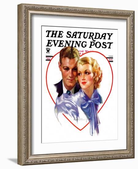 "Couple in Heart," Saturday Evening Post Cover, February 17, 1934-Bradshaw Crandall-Framed Giclee Print