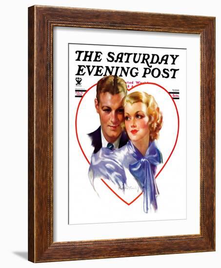 "Couple in Heart," Saturday Evening Post Cover, February 17, 1934-Bradshaw Crandall-Framed Giclee Print