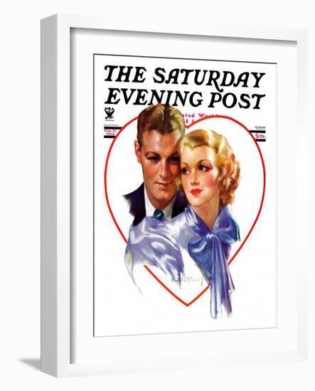 "Couple in Heart," Saturday Evening Post Cover, February 17, 1934-Bradshaw Crandall-Framed Giclee Print