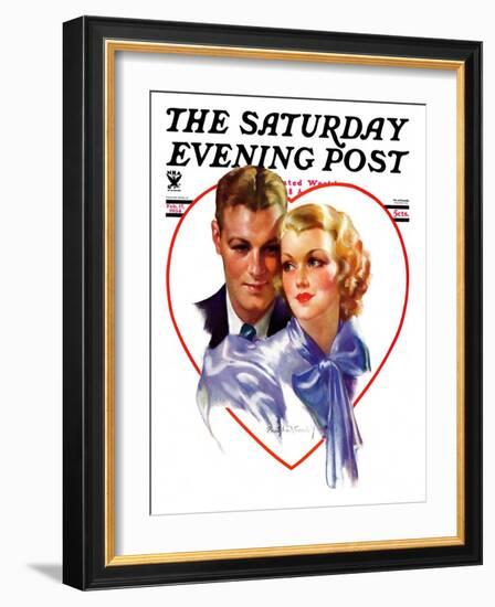 "Couple in Heart," Saturday Evening Post Cover, February 17, 1934-Bradshaw Crandall-Framed Giclee Print