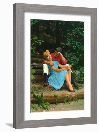 Couple in love sitting in a park, 1960s-Italian Photographer-Framed Giclee Print