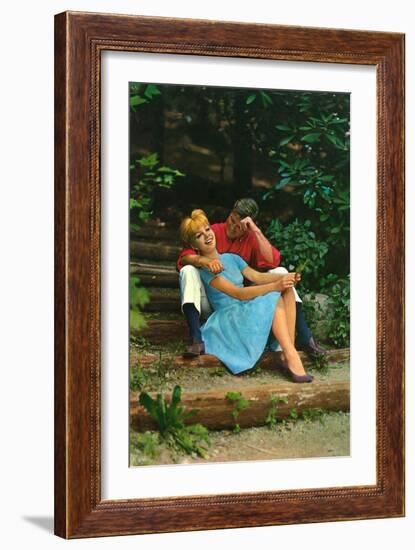 Couple in love sitting in a park, 1960s-Italian Photographer-Framed Giclee Print
