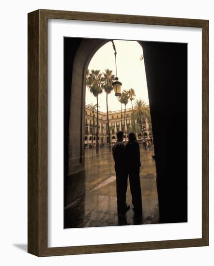 Couple in Plaza Real Gothic Square, Barcelona, Spain-Michele Westmorland-Framed Photographic Print