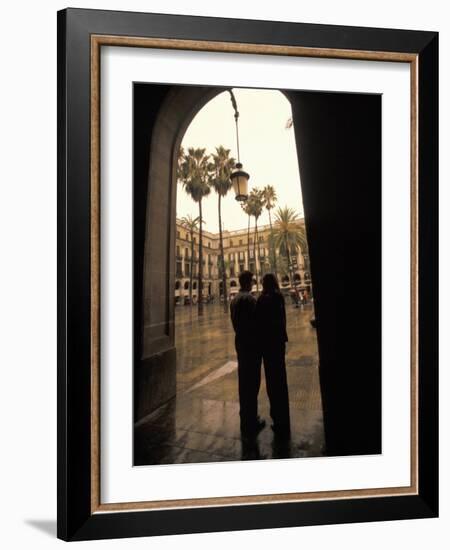 Couple in Plaza Real Gothic Square, Barcelona, Spain-Michele Westmorland-Framed Photographic Print