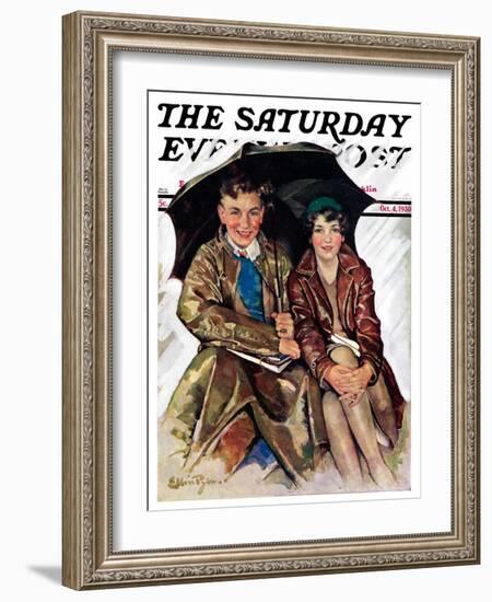 "Couple in Rain," Saturday Evening Post Cover, October 4, 1930-Ellen Pyle-Framed Giclee Print