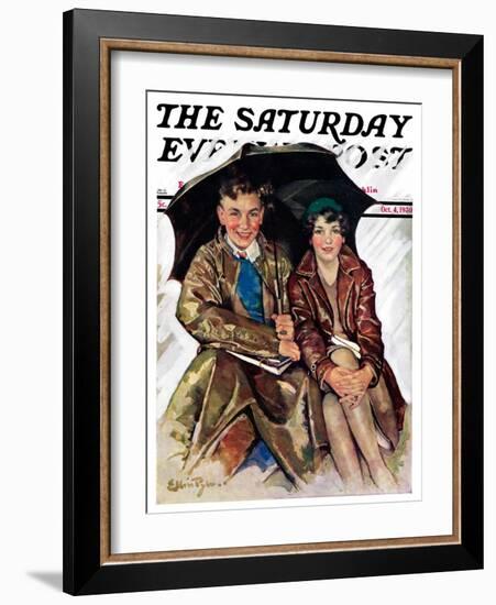 "Couple in Rain," Saturday Evening Post Cover, October 4, 1930-Ellen Pyle-Framed Giclee Print