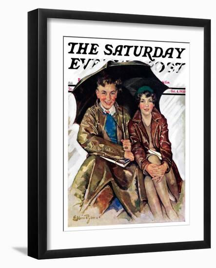 "Couple in Rain," Saturday Evening Post Cover, October 4, 1930-Ellen Pyle-Framed Giclee Print