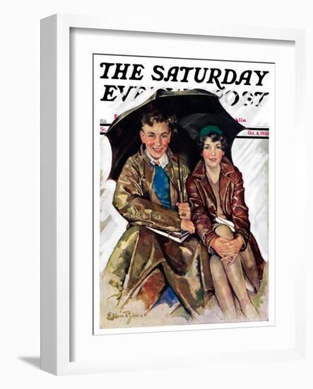 "Couple in Rain," Saturday Evening Post Cover, October 4, 1930-Ellen Pyle-Framed Giclee Print