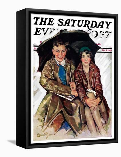 "Couple in Rain," Saturday Evening Post Cover, October 4, 1930-Ellen Pyle-Framed Premier Image Canvas