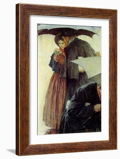 Couple in the Rain-Norman Rockwell-Framed Giclee Print