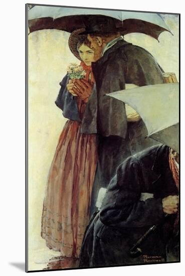 Couple in the Rain-Norman Rockwell-Mounted Giclee Print