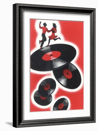 Couple Jitterbugging on Records-null-Framed Giclee Print