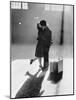 Couple Kissing in Train Station-null-Mounted Photographic Print