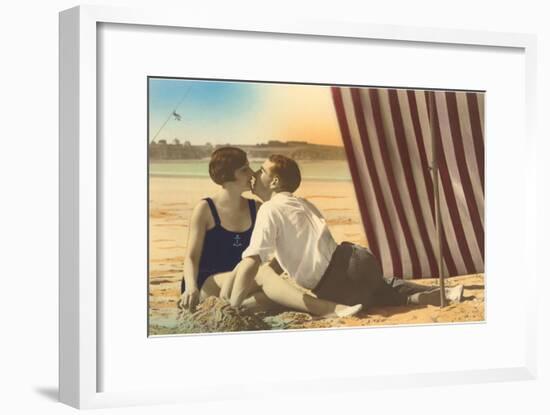 Couple Kissing on Beach-null-Framed Art Print