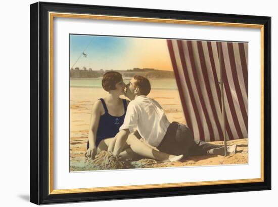Couple Kissing on Beach-null-Framed Art Print
